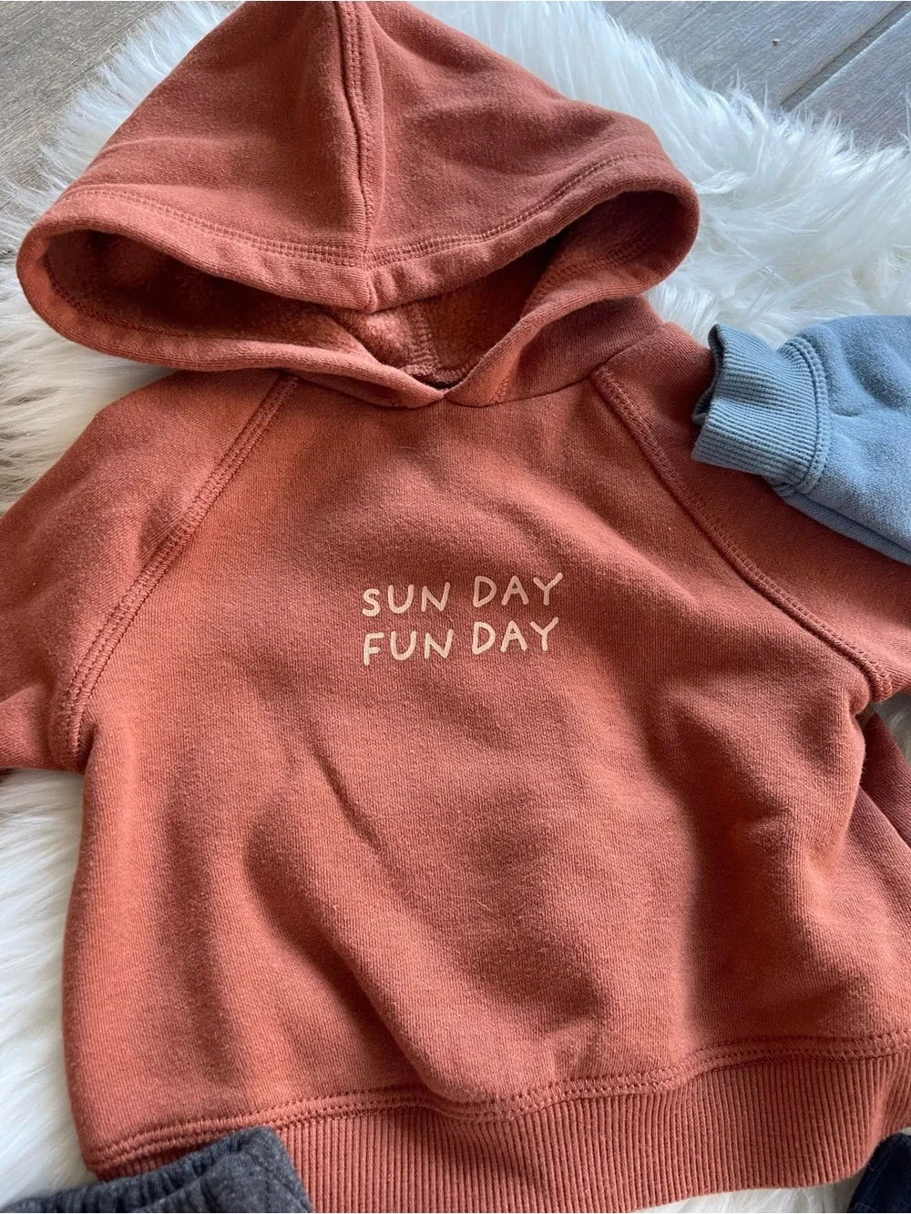 Baby Hoodie and Sweatshirt Bundle - Rust, Blue & Charcoal
